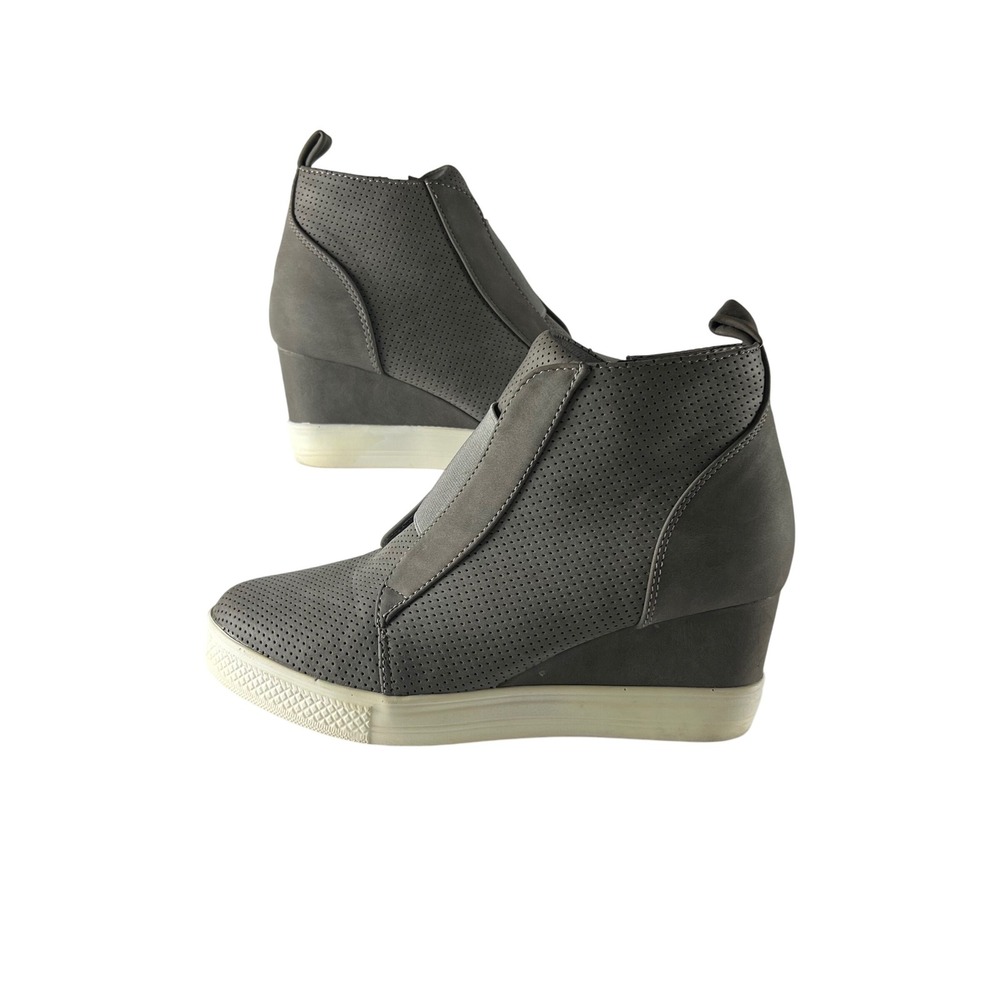 Catherine Malandrino‎ Gray Perforated Wedge High Top Sneakers Women's Shoes 7.5